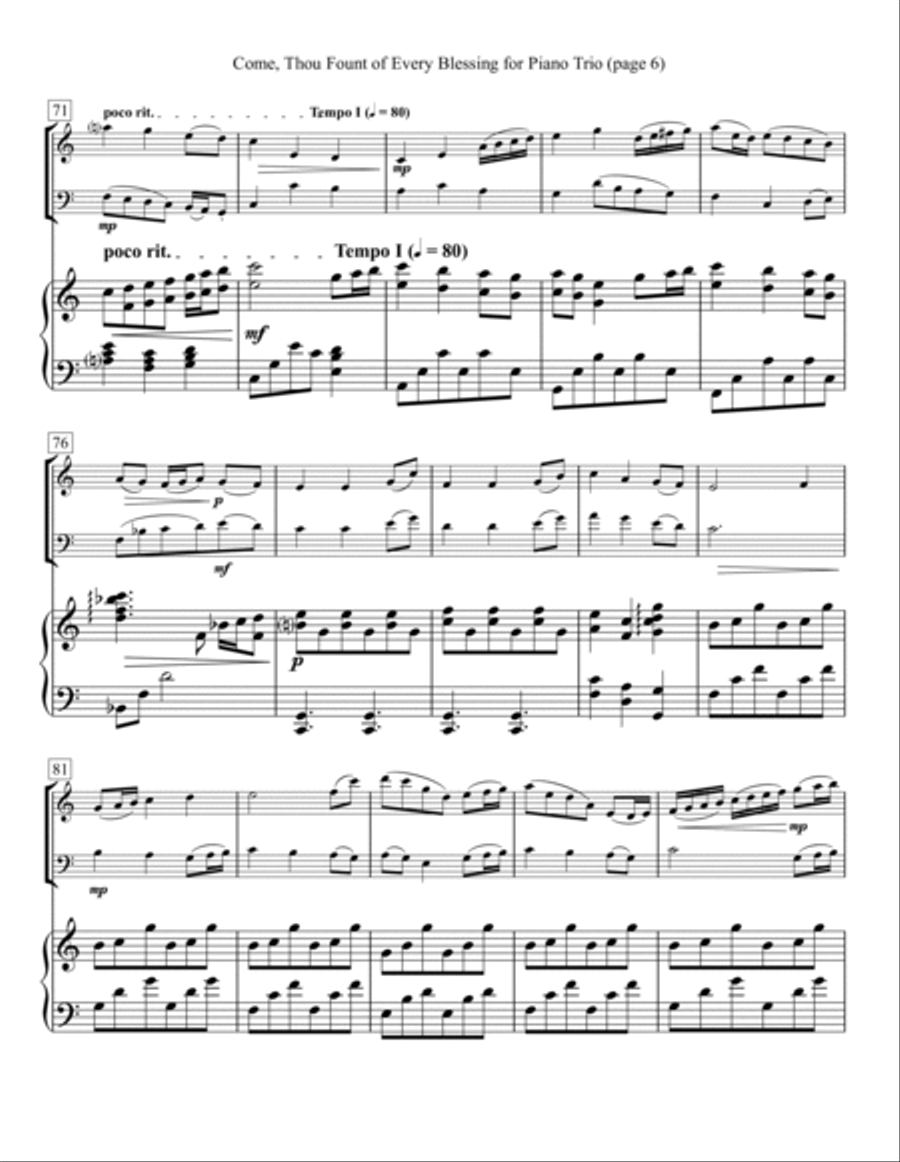 Come, Thou Fount of Every Blessing for Piano Trio Piano Trio scores gallery preview page 6
