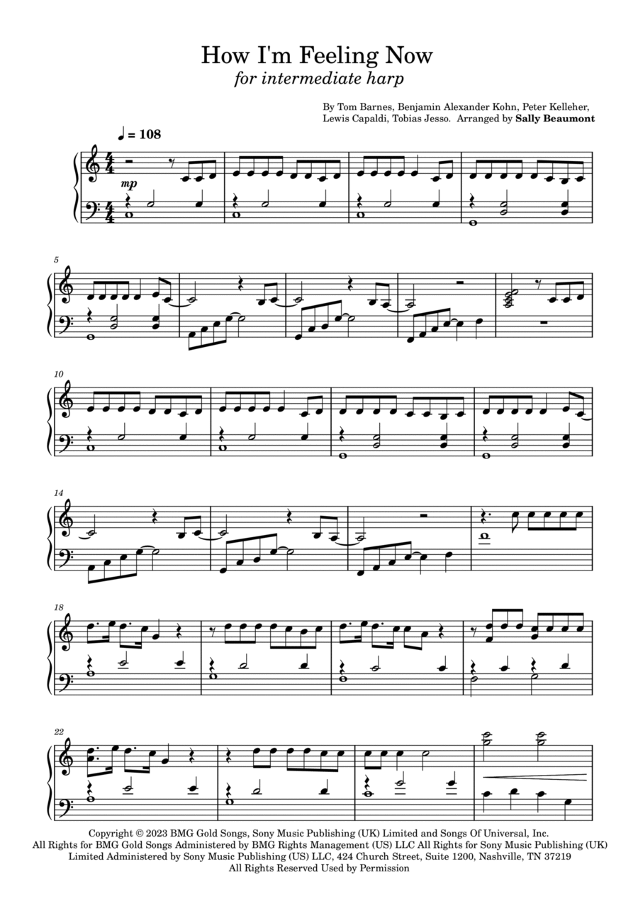 How I'm Feeling Now Celtic Harp scores gallery preview page 1