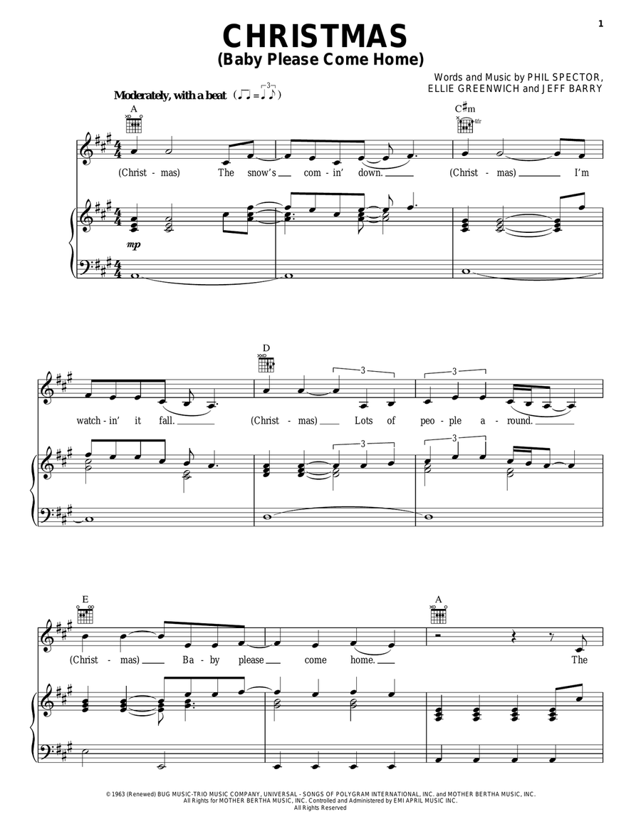 Christmas (Baby Please Come Home) Piano, Vocal, Guitar scores gallery preview page 1