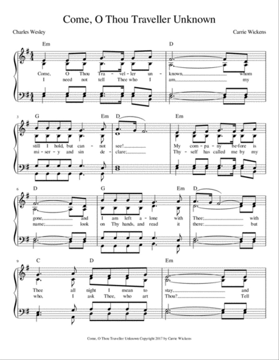 Come, O Thou Traveler Unknown SATB with guitar chords 4-Part scores gallery preview page 1