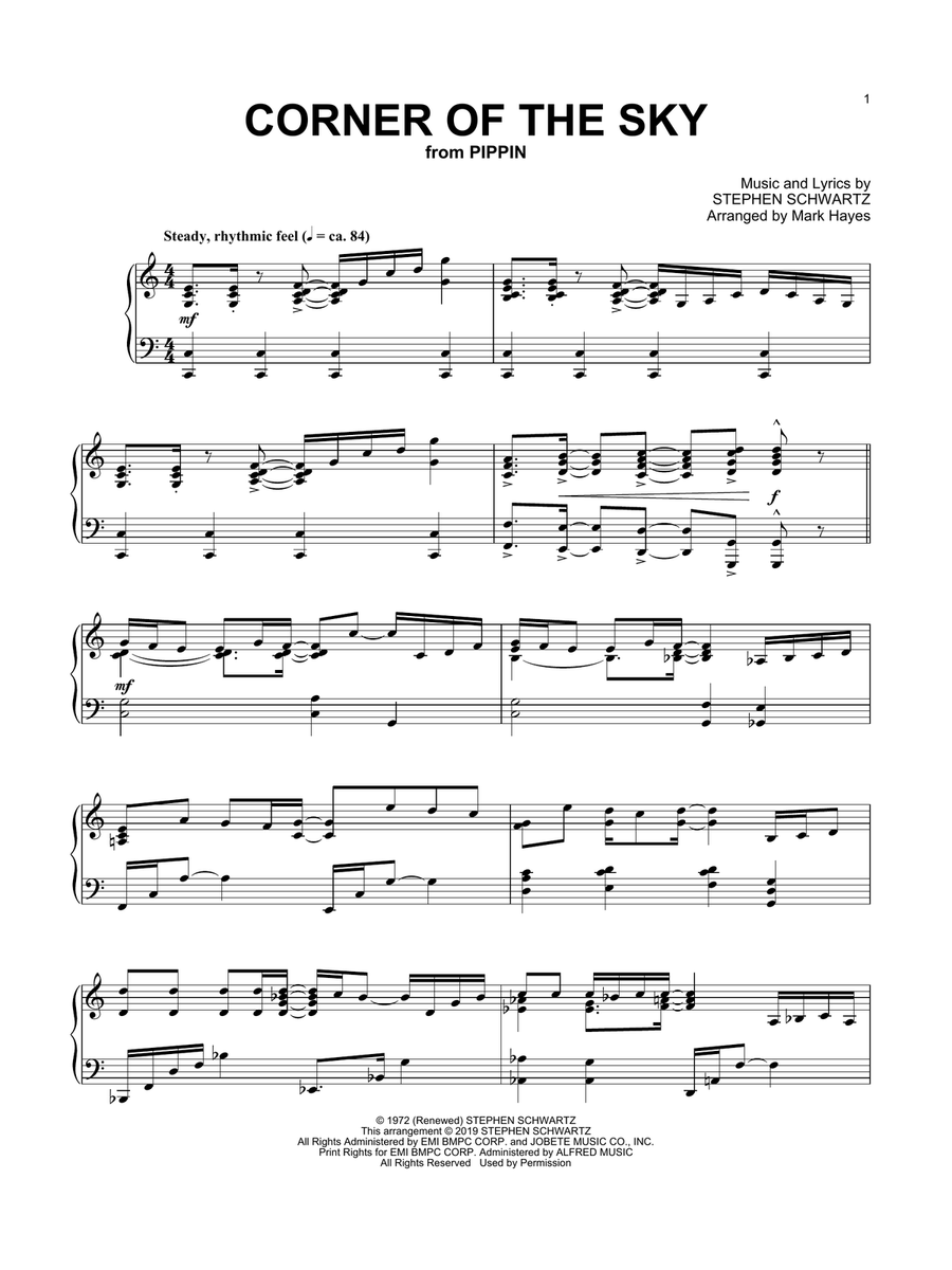 Corner Of The Sky (from Pippin) (arr. Mark Hayes) Piano Solo scores gallery preview page 1