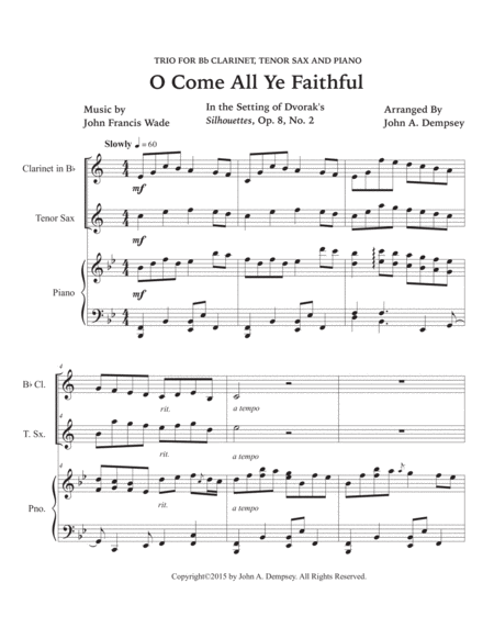 O Come All Ye Faithful (Trio for Clarinet, Tenor Sax and Piano) image number null