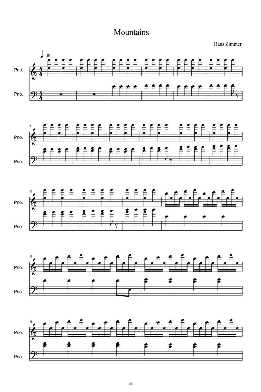 Mountains Piano Solo scores gallery preview page 1