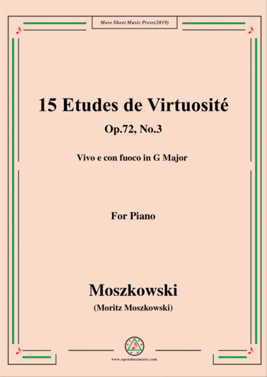Moszkowski-15 Etudes de Virtuosité,Op.72,No.3,Vivo e con fuoco in G Major Piano Method scores gallery preview page 1