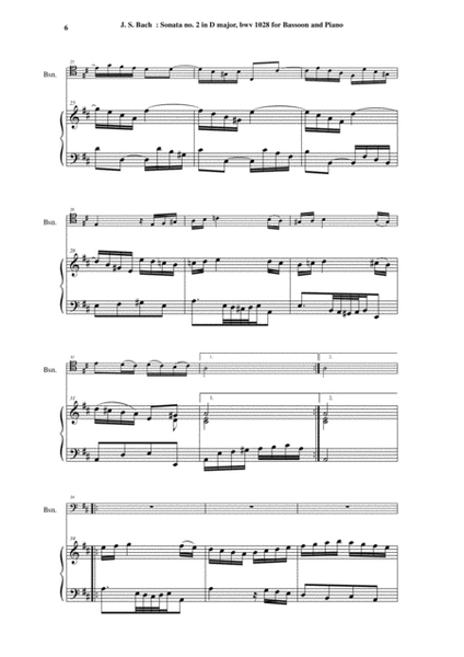 J. S. Bach: Viola da Gamba Sonata no. II in D major, BWV 1028, arranged for bassoon and piano