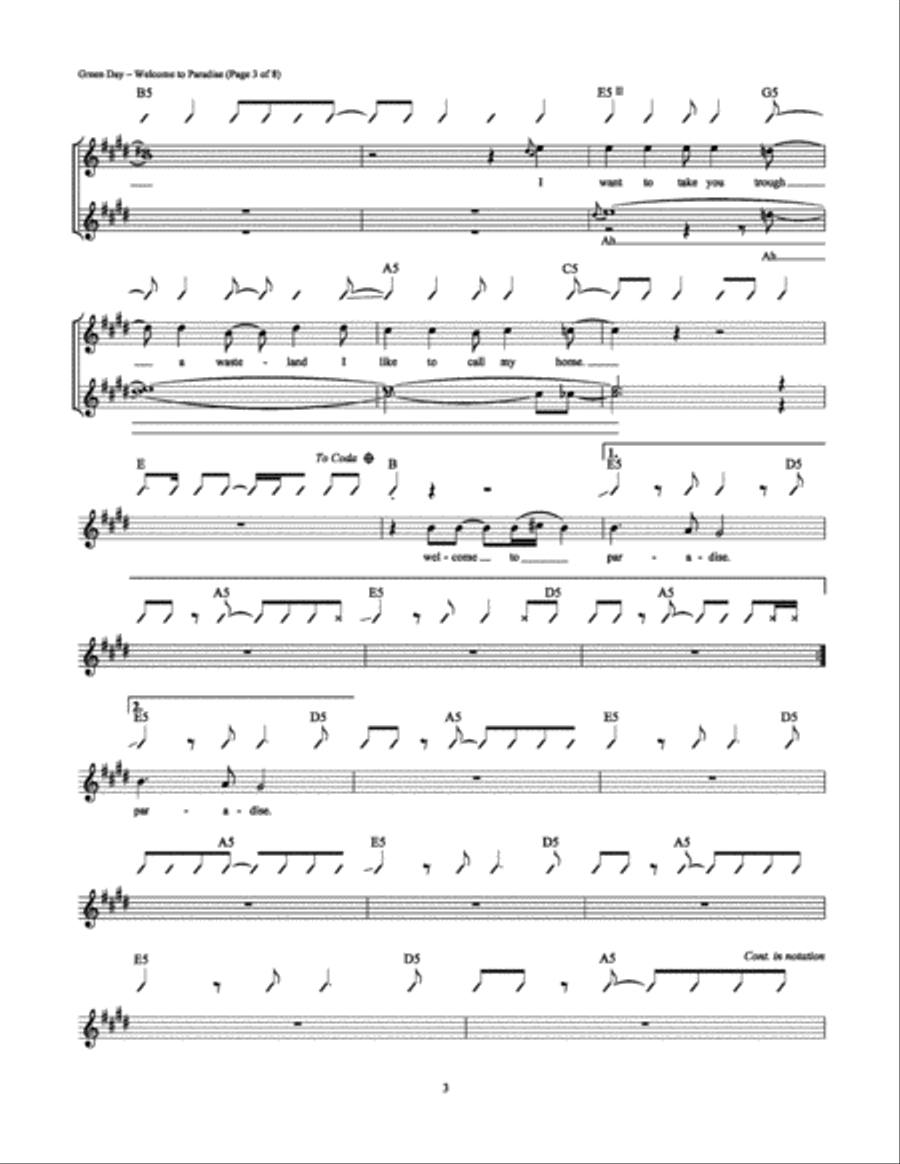 Welcome to Paradise Electric Guitar scores gallery preview page 3