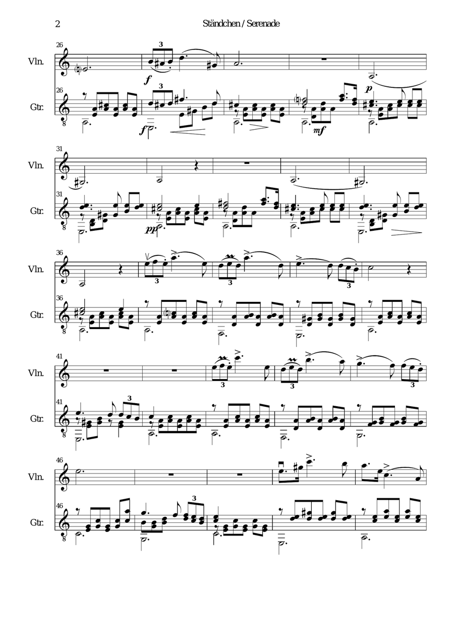 Ständchen (Serenade) for violin and guitar after Theobald Böhm String Duet scores gallery preview page 2