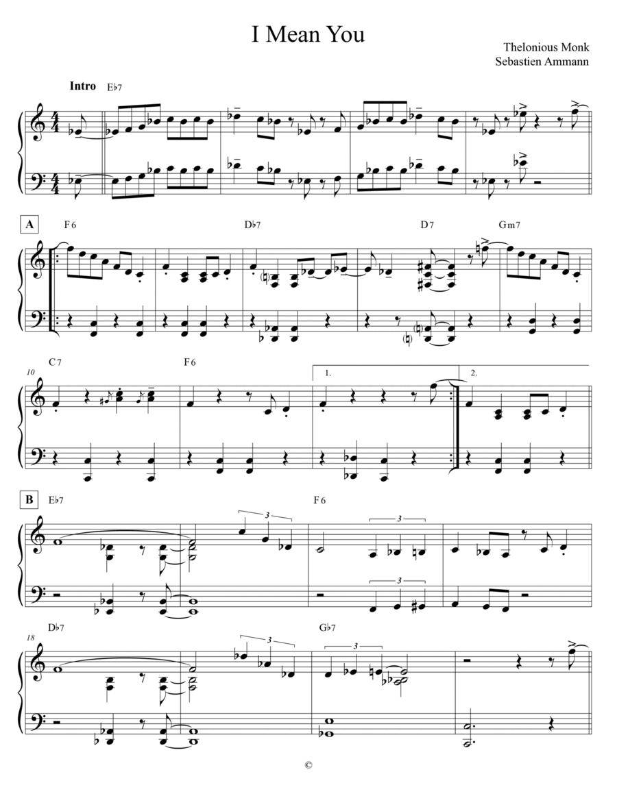 I Mean You Piano Solo scores gallery preview page 1
