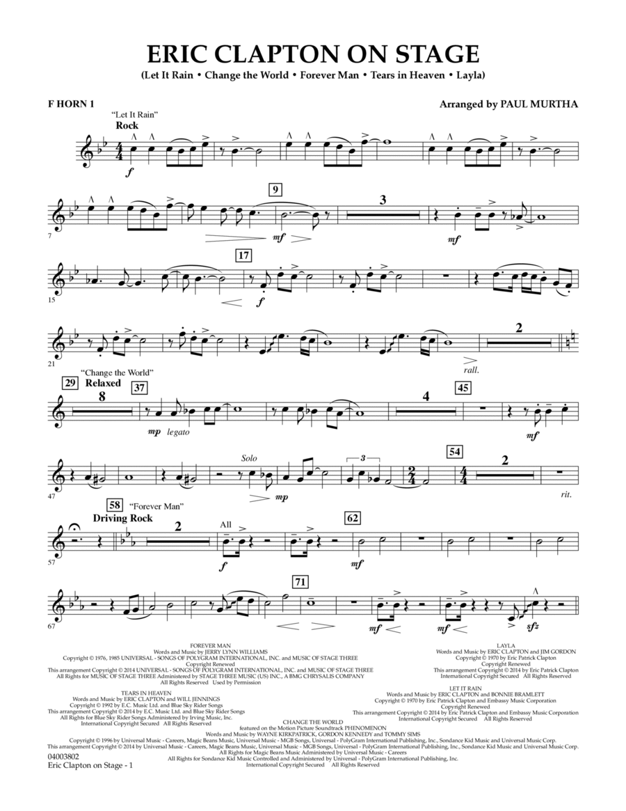 Eric Clapton on Stage - F Horn 1 Concert Band scores gallery preview page 1