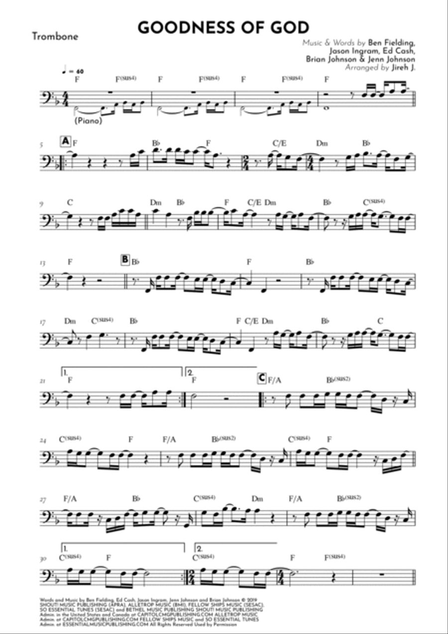 Goodness Of God Trombone Solo scores gallery preview page 2