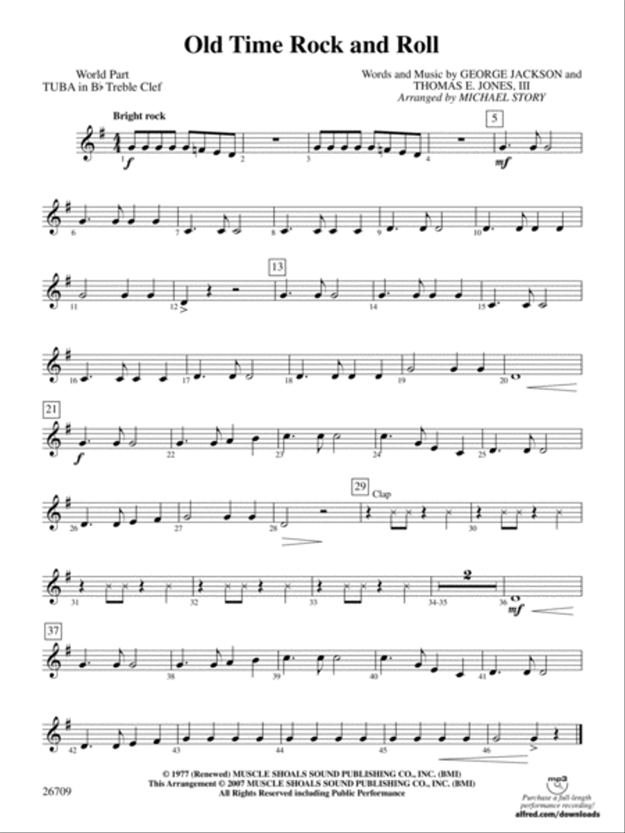 Old Time Rock and Roll: (World Part) B-flat Tuba T.C. Concert Band scores gallery preview page 1