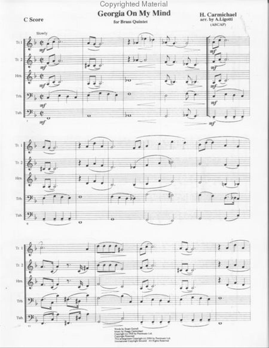 Georgia On My Mind (Albert Ligotti) Brass Quintet scores gallery preview page 2