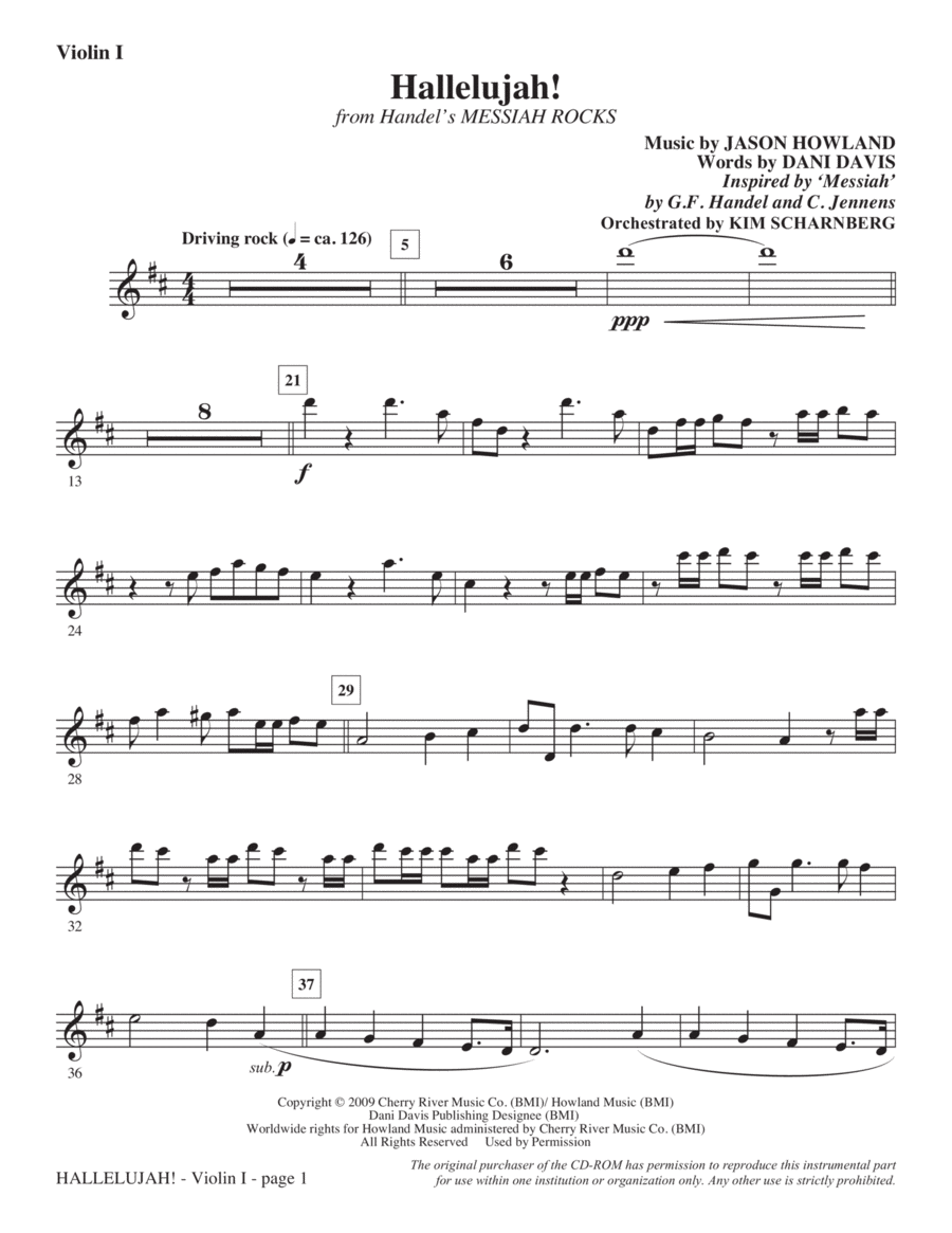 Hallelujah! (from Messiah Rocks) - Violin 1 Choir scores gallery preview page 1