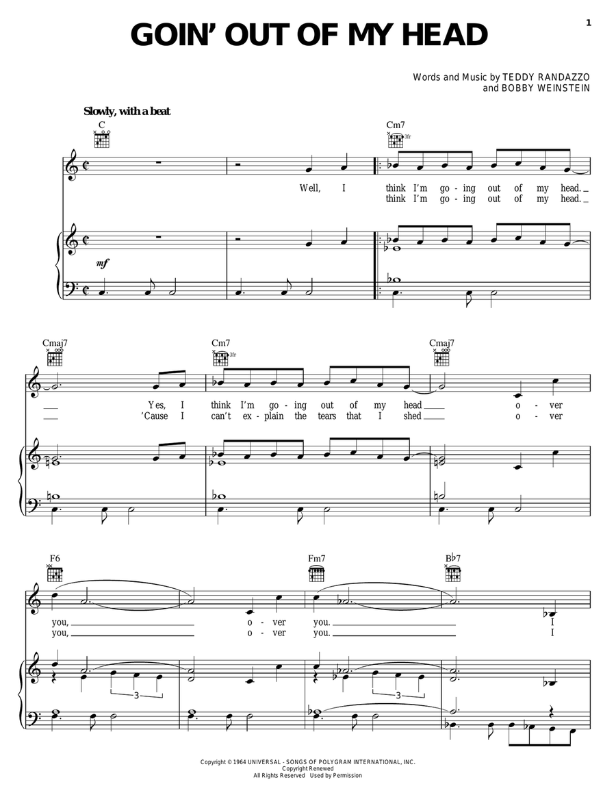 Goin' Out Of My Head Piano, Vocal, Guitar scores gallery preview page 1