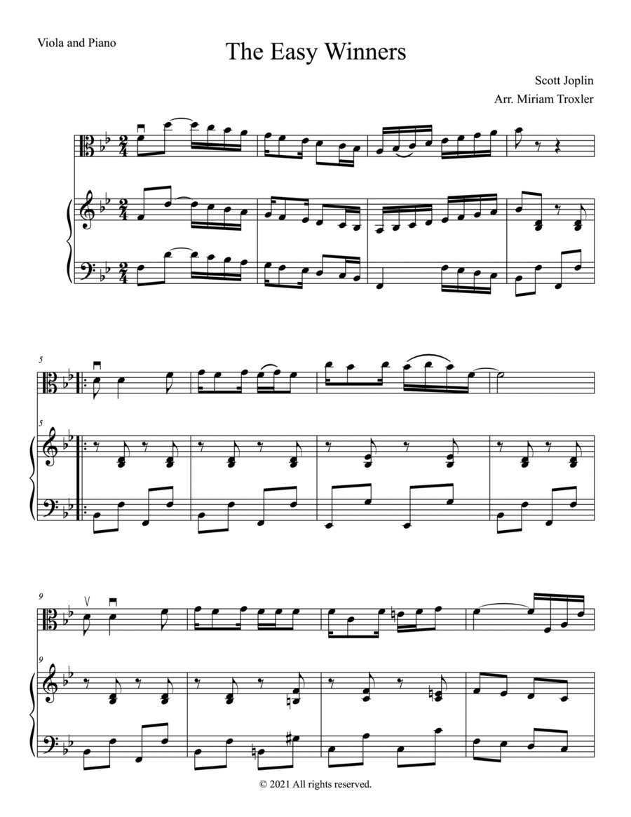The Easy Winners Duet for Viola and Piano Piano scores gallery preview page 1