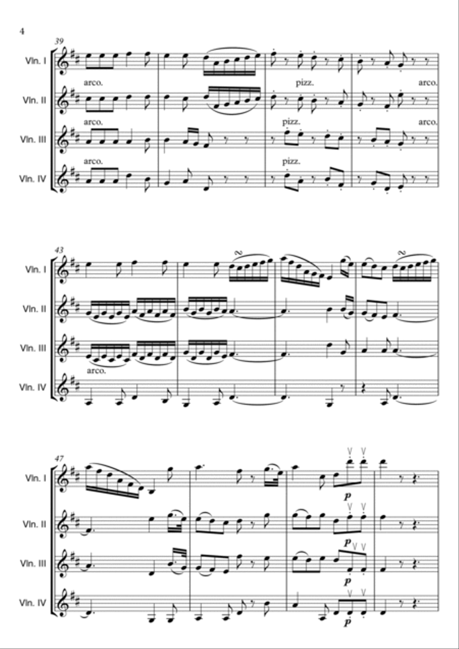 Mozart Magic Flute - Bei Männern welche Liebe fühlen, KV 620 for violin quartet (4 violins) full s String Orchestra scores gallery preview page 4