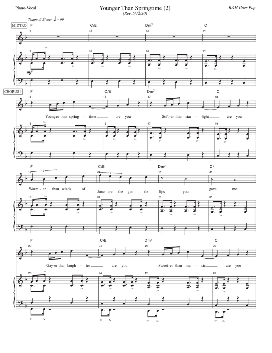Younger Than Springtime [R&H Goes Pop! version] (from South Pacific) Voice scores gallery preview page 2