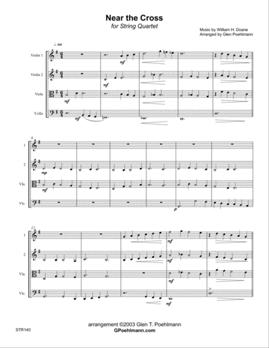 NEAR THE CROSS - STRING QUARTET (or 3 Violins & Viola) - unaccompanied String Quartet scores gallery preview page 1