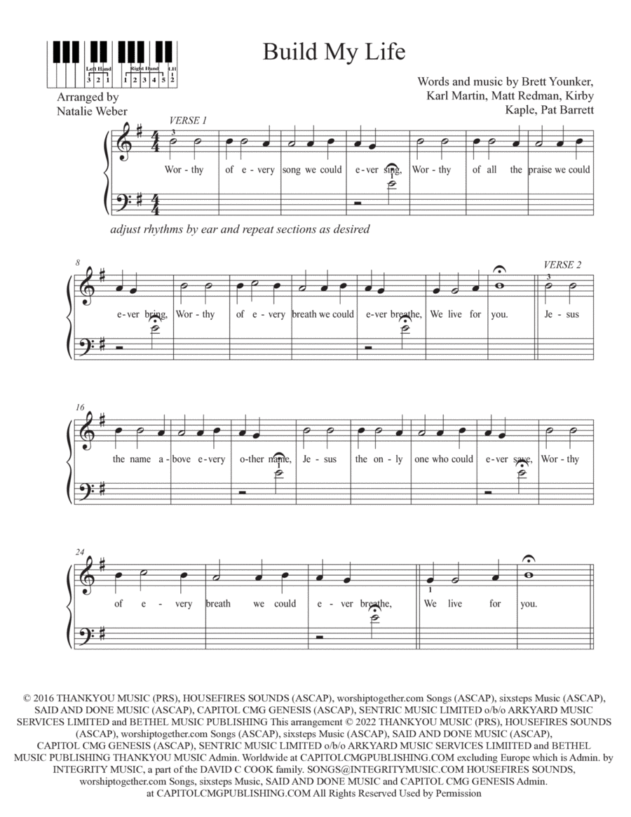 Build My Life Easy Piano scores gallery preview page 1