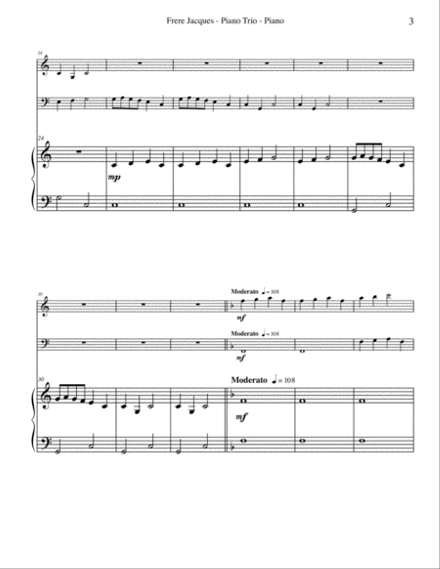 Frere Jacques for Piano Trio String Trio scores gallery preview page 3