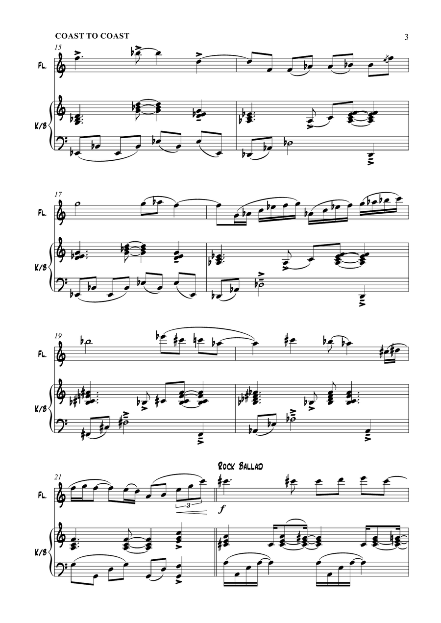 'Coast To Coast' By Stephen Davies, for Flute / Keyboard Woodwind Duet scores gallery preview page 3