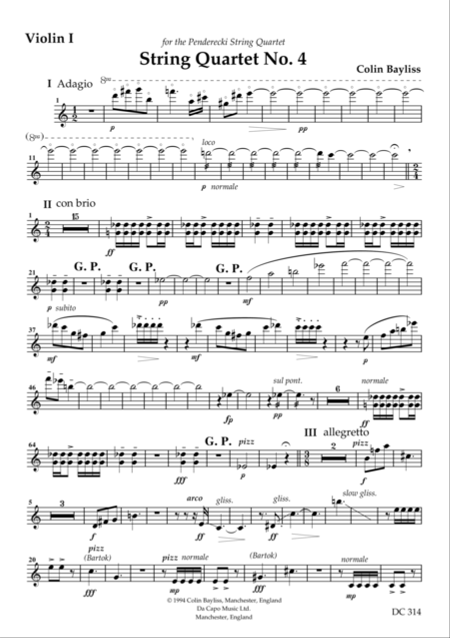 String Quartet No 4 (Parts) String Quartet scores gallery preview page 1