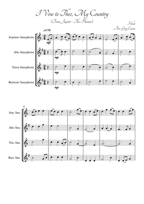 I Vow To Thee, My Country for Saxophone Quartet (Sop, Alt, Ten, Bar). From Jupiter (The Planets by H