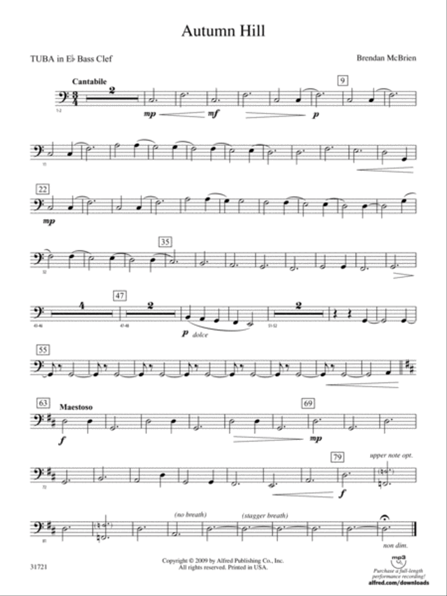 Autumn Hill: (World Part) E-flat Tuba B.C. Concert Band scores gallery preview page 1
