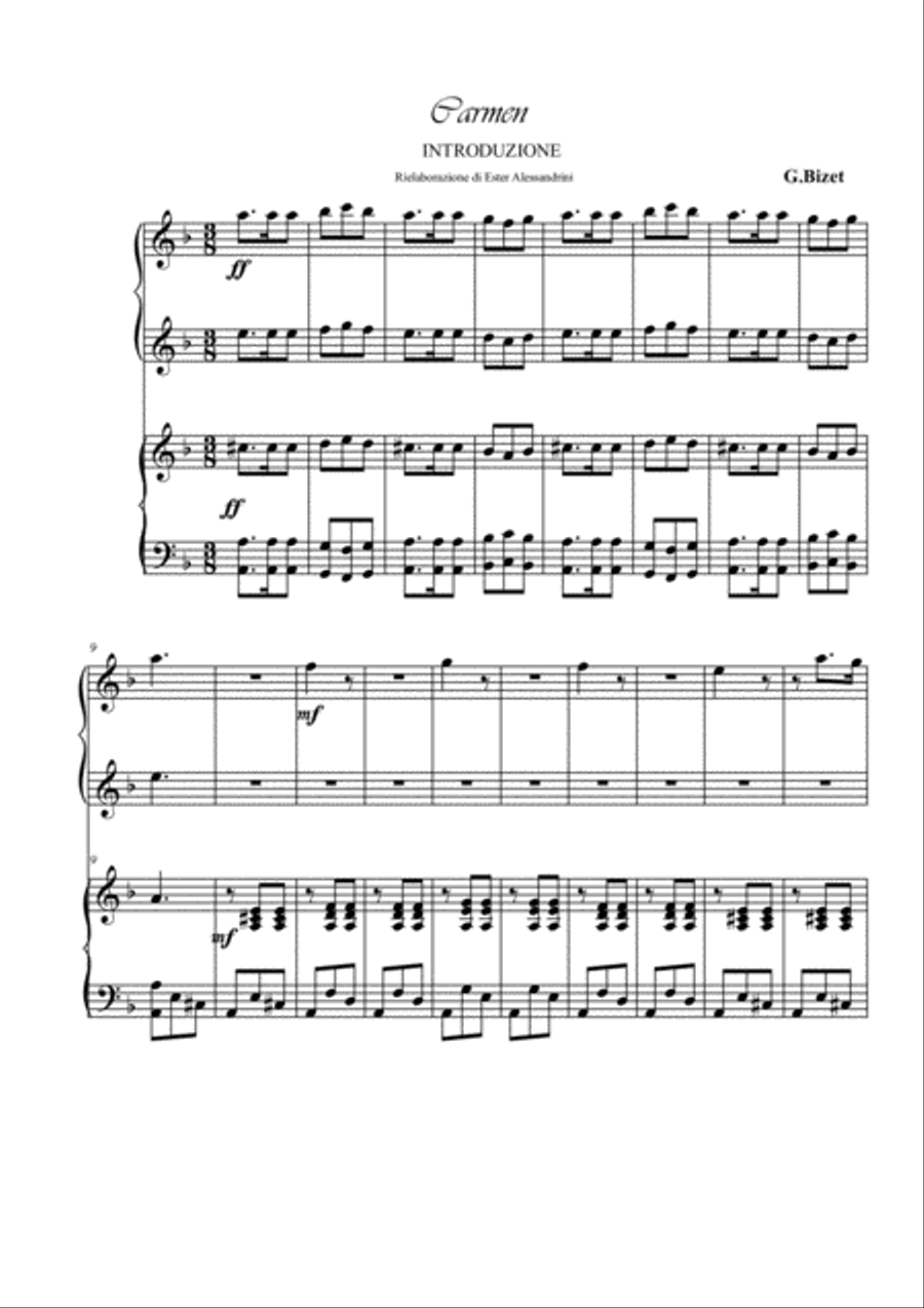 Introduction from Bizet's Carmen. Piano 4 hands Piano Method scores gallery preview page 1