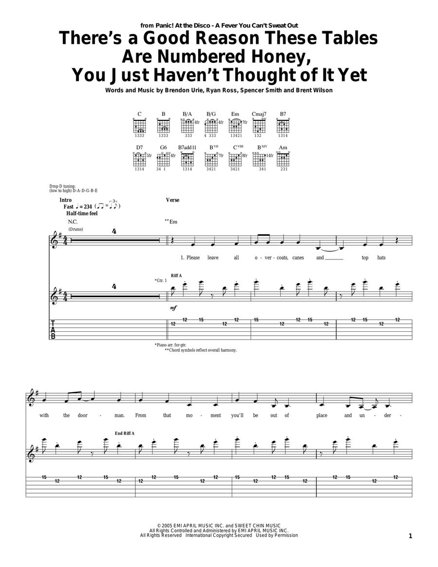 There's A Good Reason These Tables Are Numbered Honey, You Just Haven't Thought Of It Yet Acoustic Guitar scores gallery preview page 1