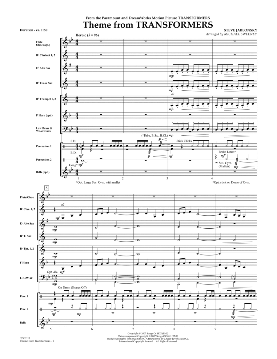 Theme From Transformers - Full Score Score scores gallery preview page 1