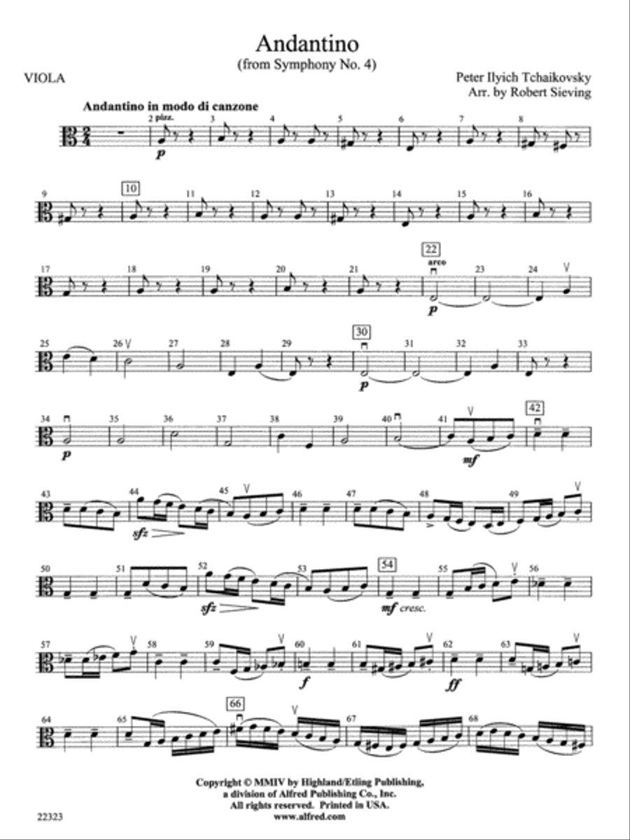 Andantino (from Symphony No. 4): Viola String Orchestra scores gallery preview page 1