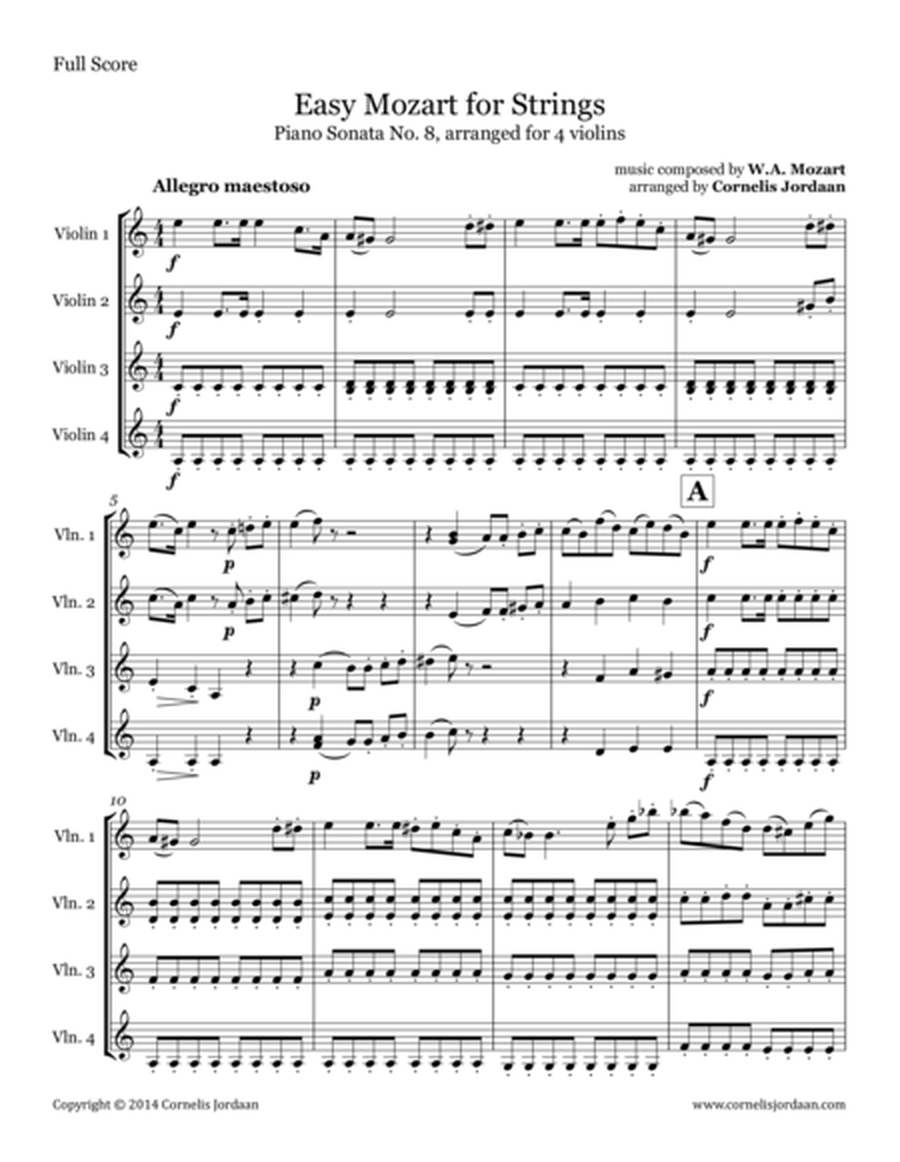 Easy Mozart for Strings - Piano Sonata No. 8, arranged for 4 violins