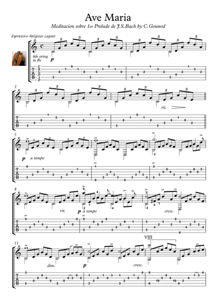 Ave Maria guitar solo Bach Gounod Acoustic Guitar - Digital Sheet Music