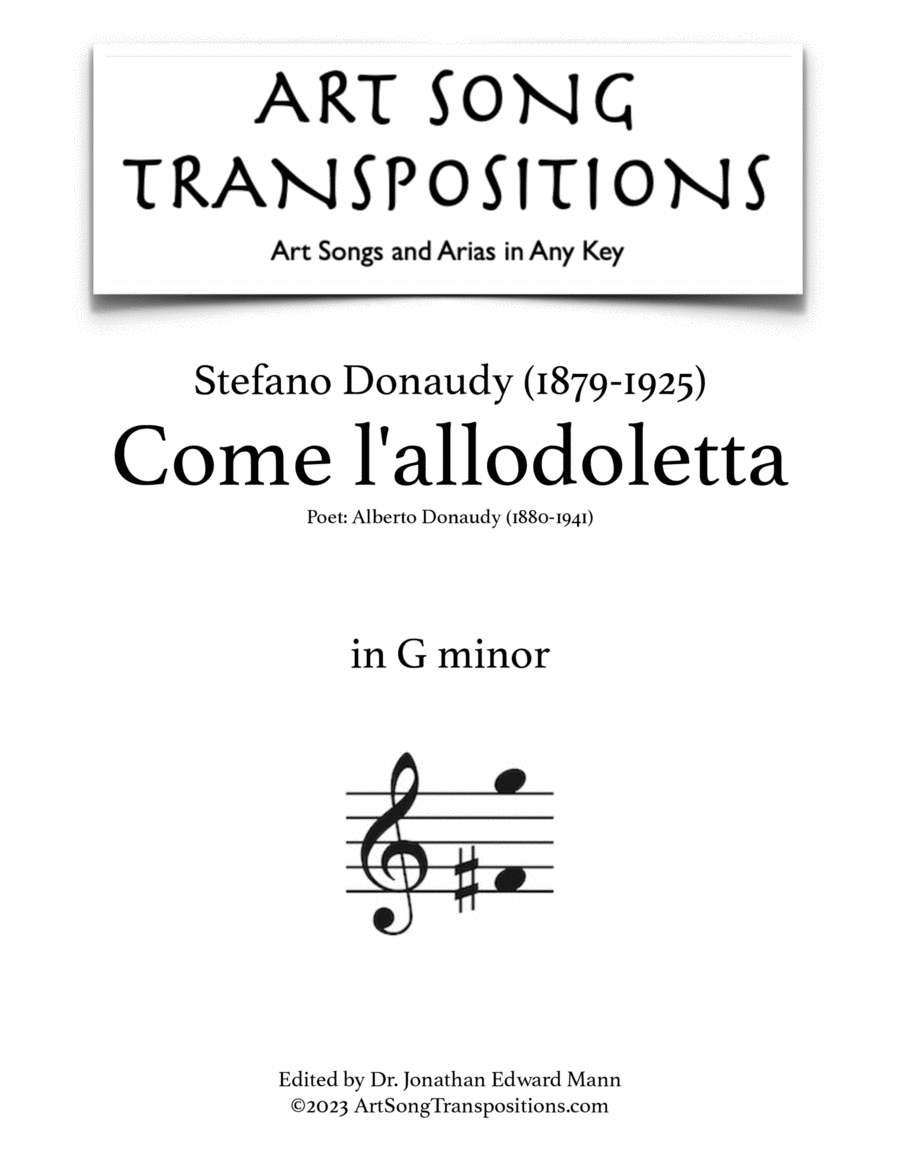 DONAUDY: Come l'allodoletta (transposed to G minor) Voice scores gallery preview page 1