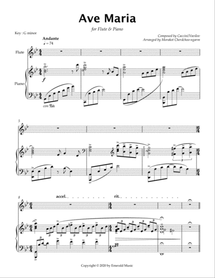 Ave Maria (Caccini) for Flute & Piano Small Ensemble scores gallery preview page 1