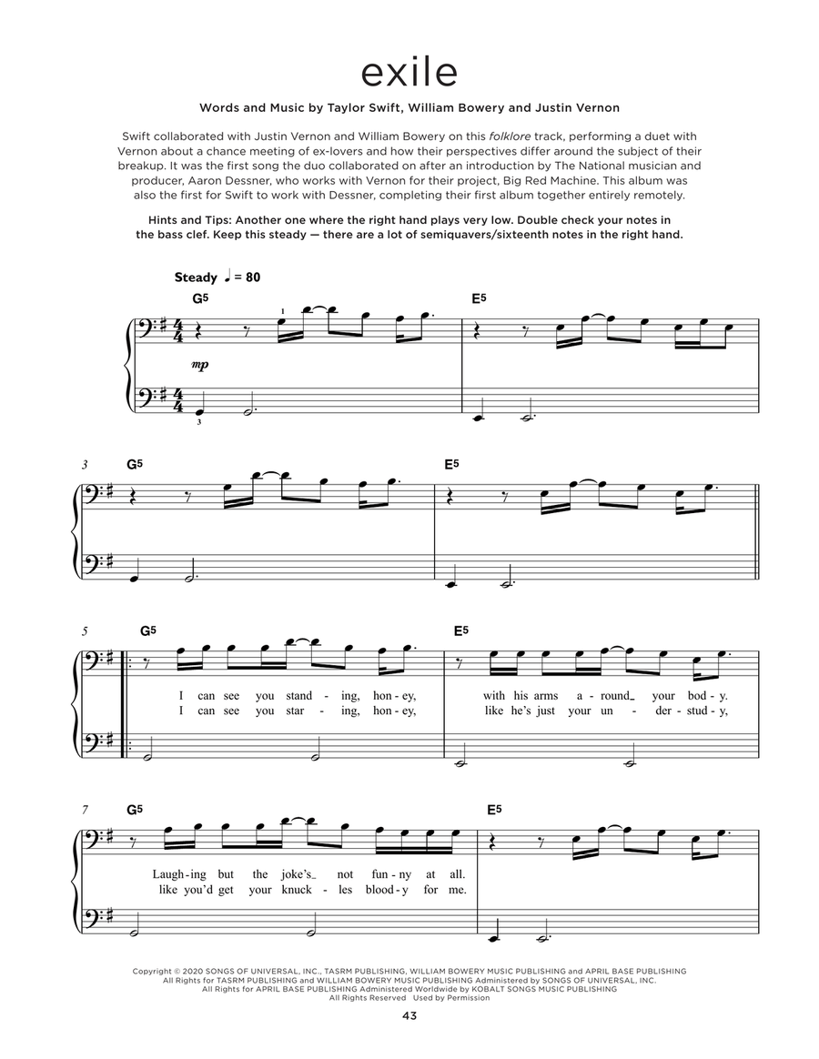 exile (feat. Bon Iver) exile (feat. Bon Iver) Easy Piano scores gallery preview page 1