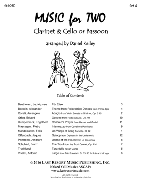 Music for Two Wedding & Classical Favorites for Clarinet & Cello or Bassoon - Set 4