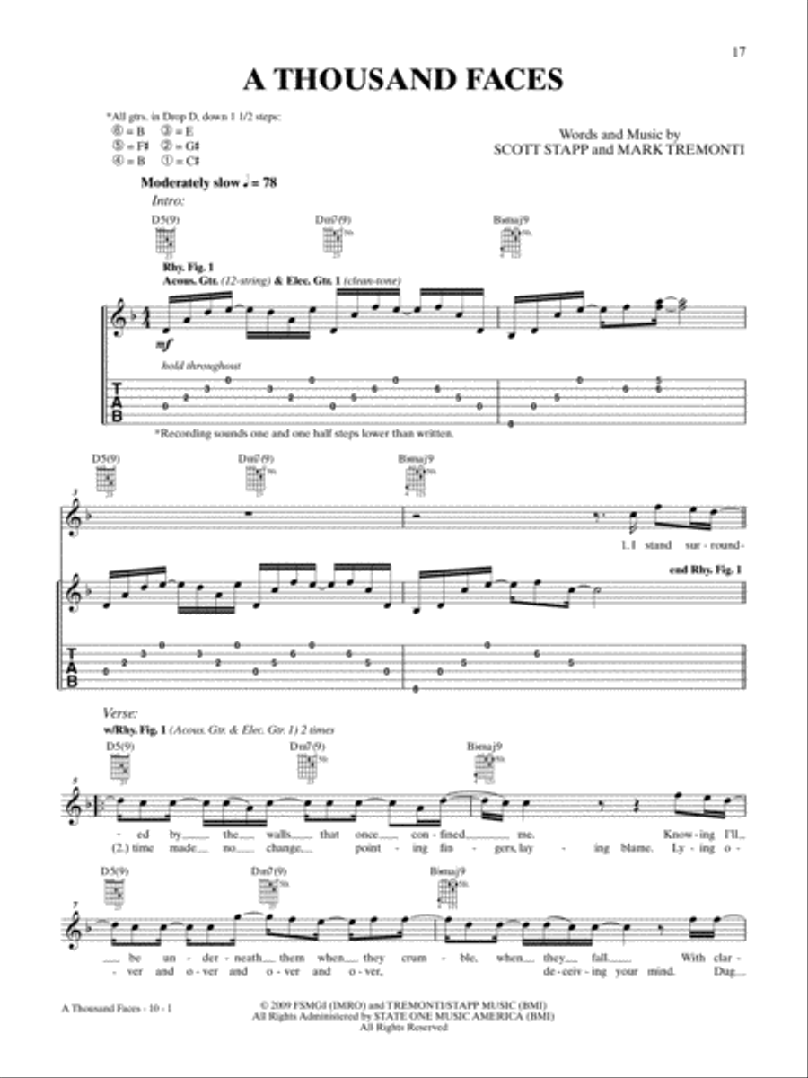 A Thousand Faces Guitar Tablature scores gallery preview page 1