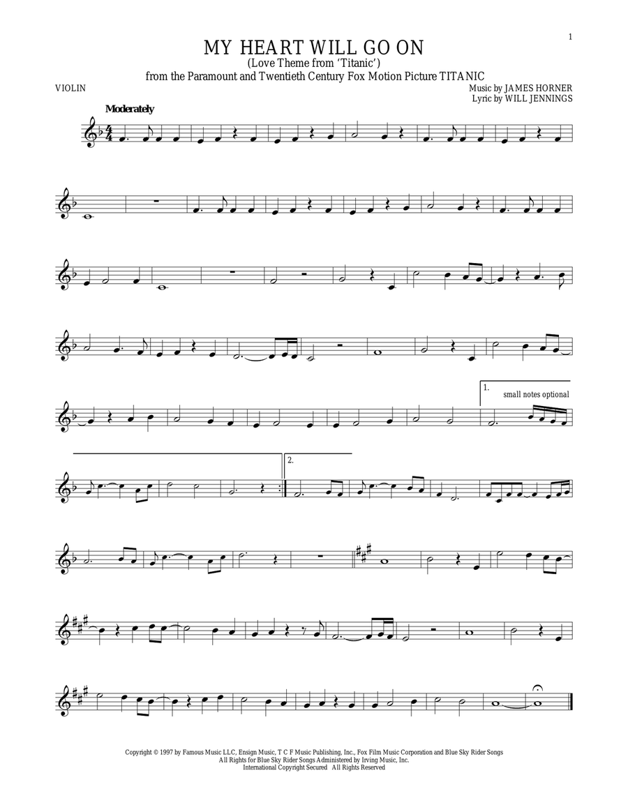 My Heart Will Go On (Love Theme From Titanic) Violin Solo scores gallery preview page 1