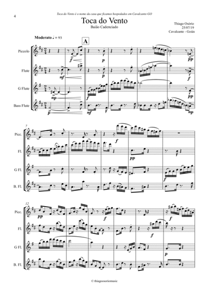 Toca do Vento - Baião for Piccolo, Flute, G Flute and Bass Flute Quartet image number null