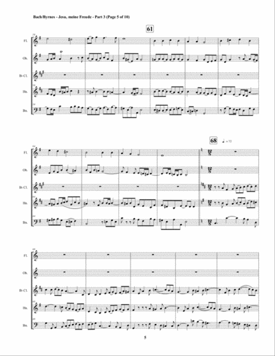 Jesu, meine Freude - Part 3, by J.S. Bach for Woodwind Quintet Woodwind Quintet scores gallery preview page 5