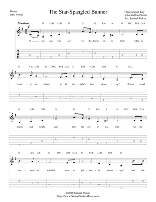 The Star-Spangled Banner - for easy guitar solo with TAB (optional voice)