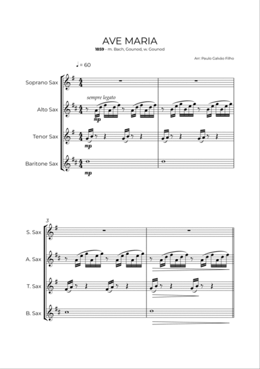 AVE MARIA - GONOUD - SAXOPHONE QUARTET Saxophone Quartet scores gallery preview page 2