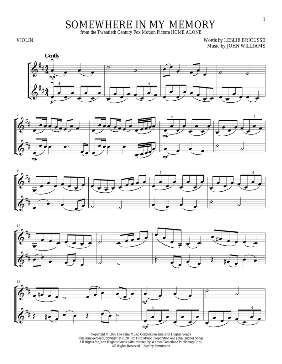 Somewhere In My Memory (from Home Alone) String Duet scores gallery preview page 1