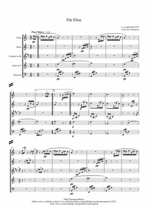 Book cover for Beethoven: Bagatelle in A minor WoO 59 (Für Elise) (For Elise) - wind quintet