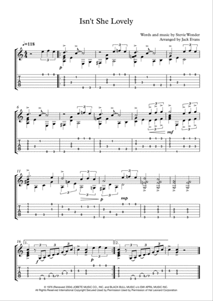 Isn't She Lovely Electric Guitar scores gallery preview page 1