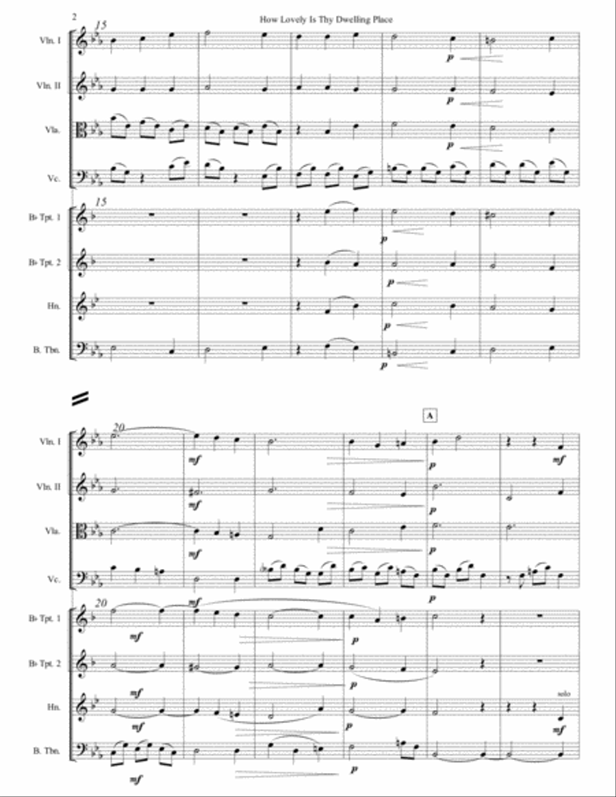 How Lovely Is Thy Dwelling Place Arranged for String Quartet and Brass Quartet Brass Quartet scores gallery preview page 3
