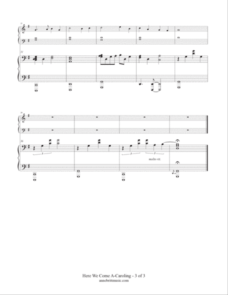 Here We Come A-Caroling (late elementary student/teacher piano duet) Piano Method scores gallery preview page 3