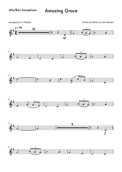 Amazing Grace - Alto/Baritone Saxophone image number null